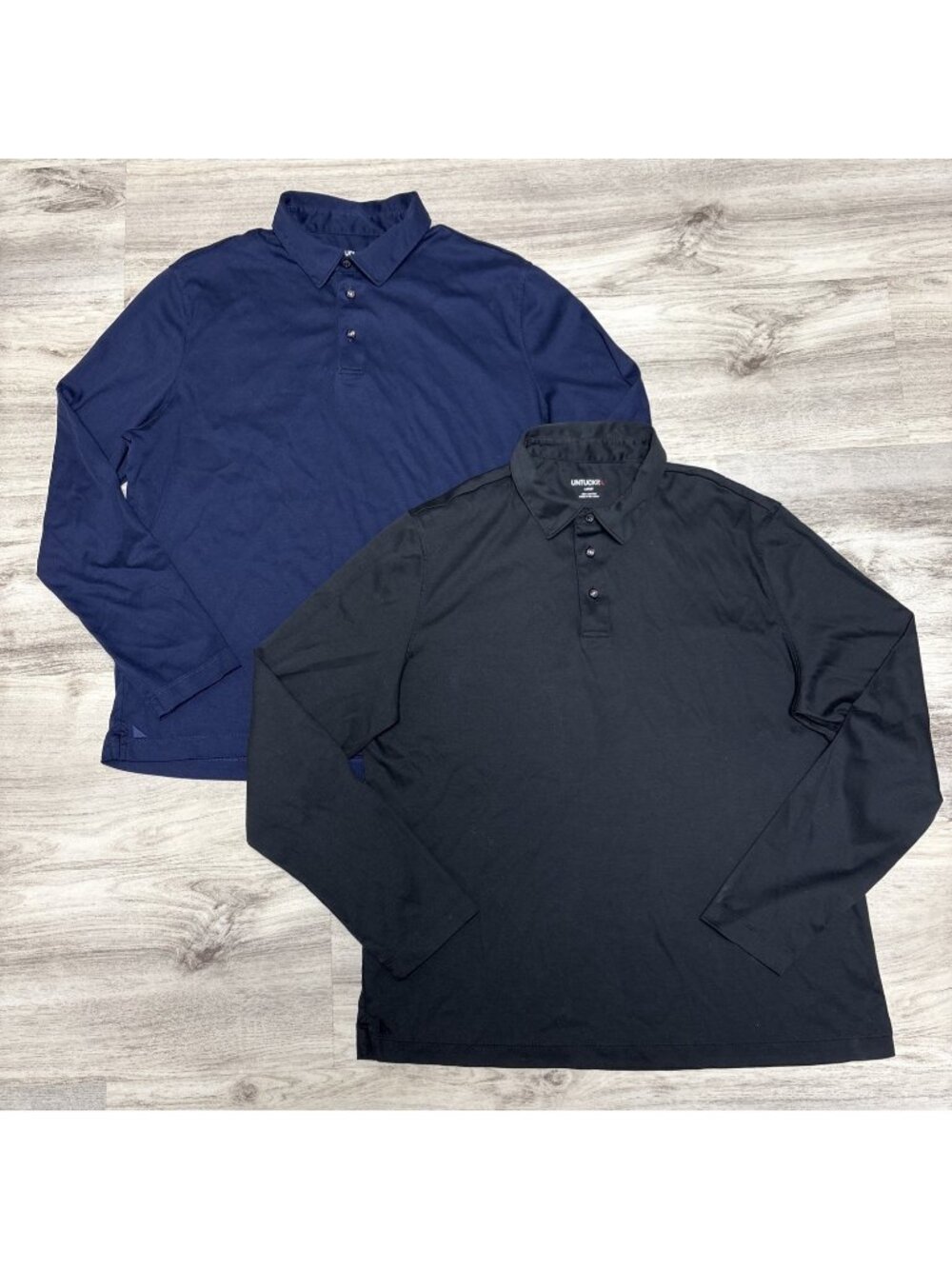 UNTUCKit Damaschino Cotton Long Sleeve Polo Shirt Lot of 2 Black Blue Mens L